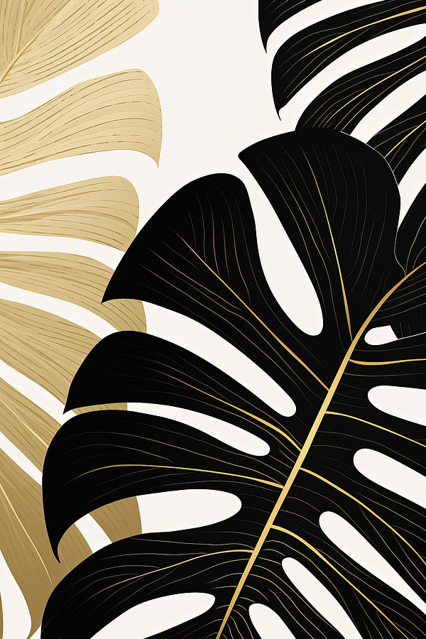 Tropical Leaves with Modern Minimalist Flair Painting by Lourry Legarde