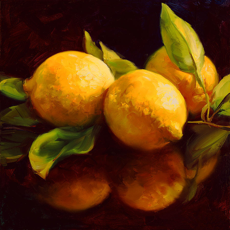 Lemon Painting - Tropical Lemons by Laurie Snow Hein