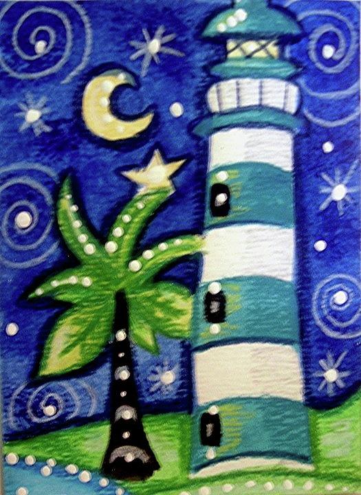 Tropical Lighthouse Painting by Monica Resinger