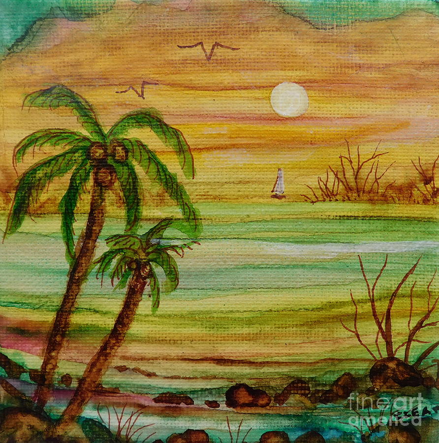 Tropical Moon Painting by Joan Clear