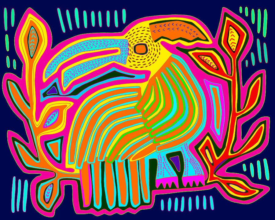 Tropical Pajaro Mola Digital Art by Vagabond Folk Art - Virginia Vivier