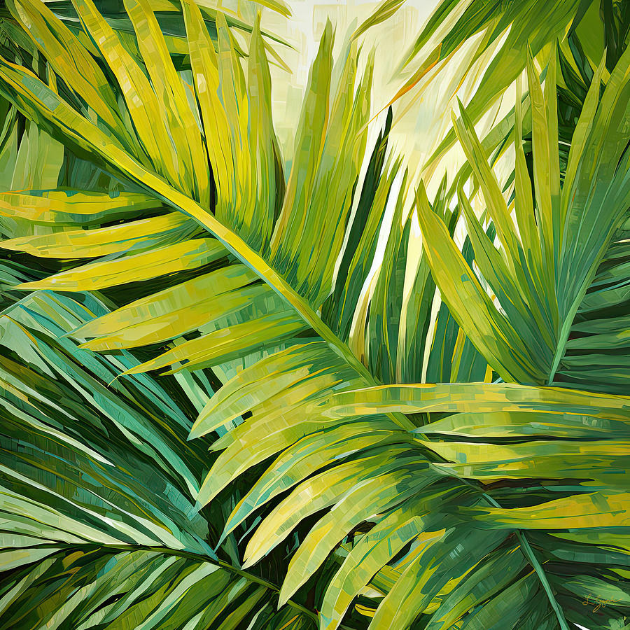 Tropical Palm Leaves Wall Art Painting by Lourry Legarde