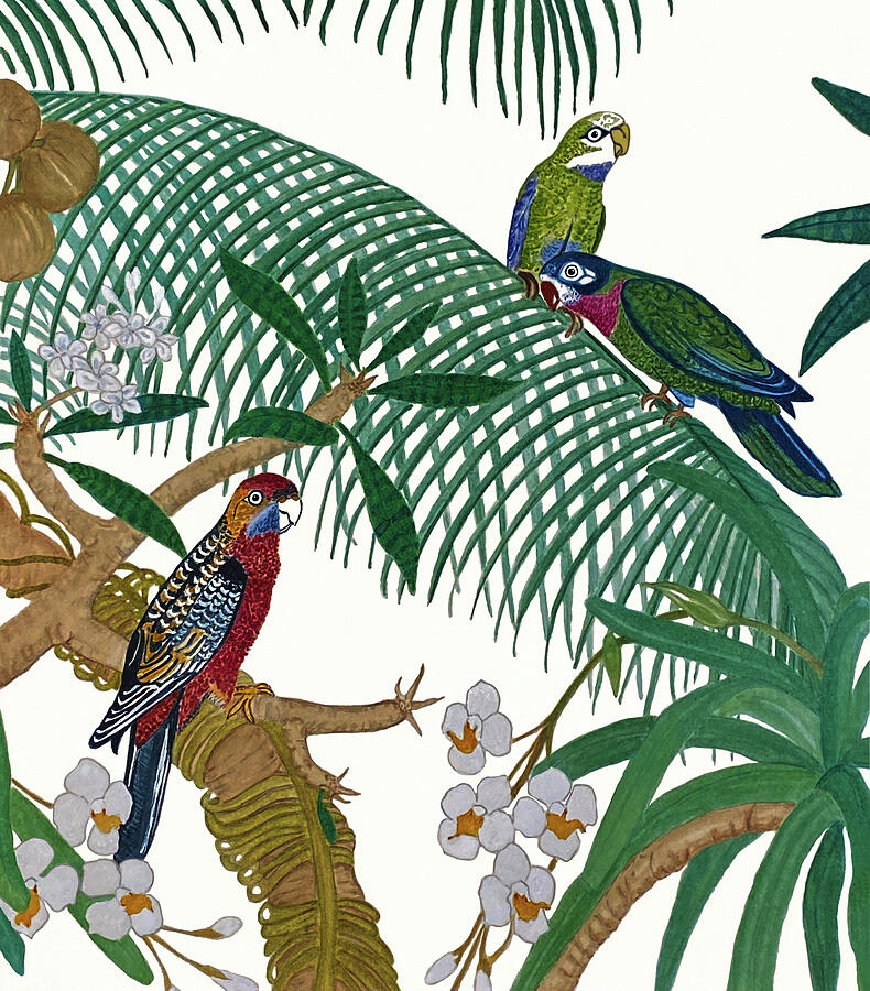 Tropical Parakeets In The Jungle Painting by Deborah League