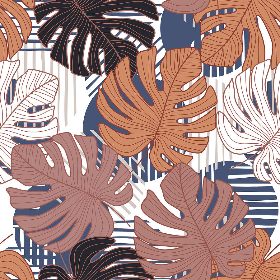 Tropical pattern with exotic monstera leaves seamless. Abstract leaf and  geometric shapes wallpaper. Drawing by Julien - Fine Art America