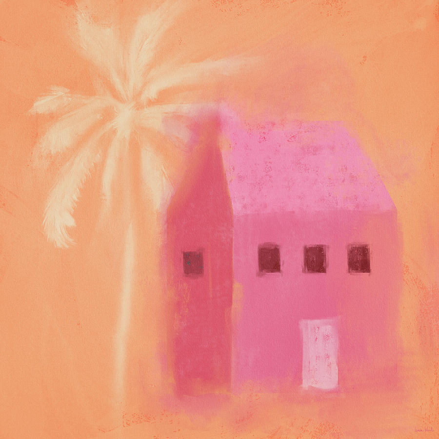Tropical Pink House- Art by Linda Woods Mixed Media by Linda Woods