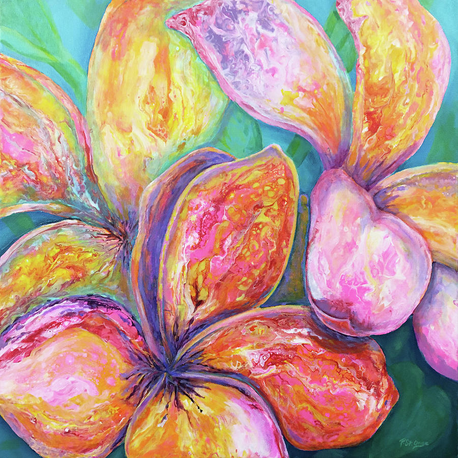 Tropical Plumeria Pour Painting by Pat St Onge