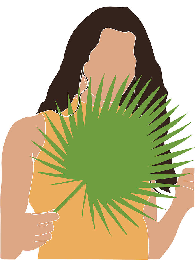 Tropical Reverie 17 - Modern, Minimal Illustration - Girl and Palm Leaves - Aesthetic Tropical Vibes Mixed Media by Studio Grafiikka