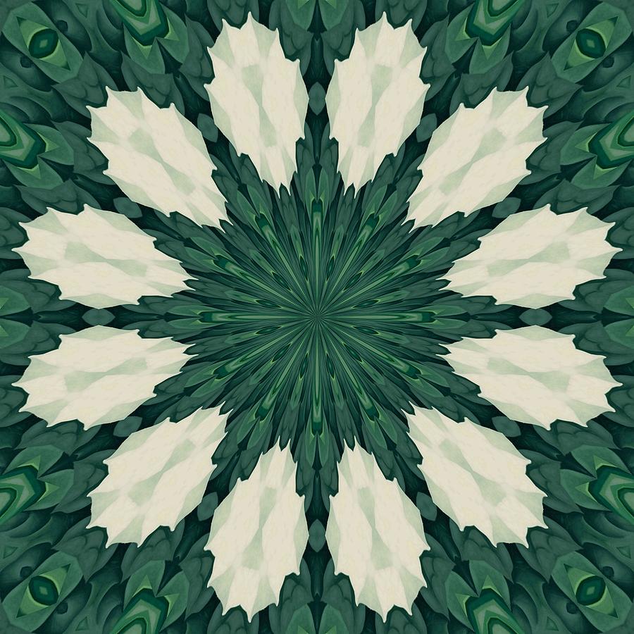 Tropical Sacramento Green and Silver Leaf Mandala Digital Art by Taiche Acrylic Art