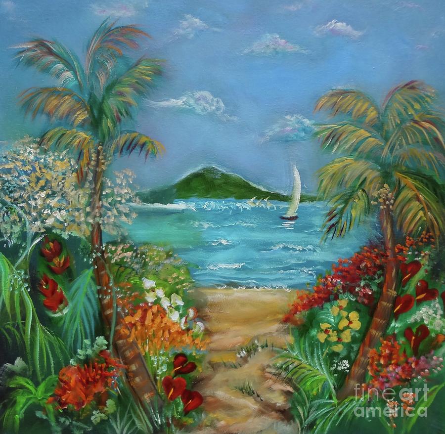 Tropical Sandy Beach Painting by Jenny Lee