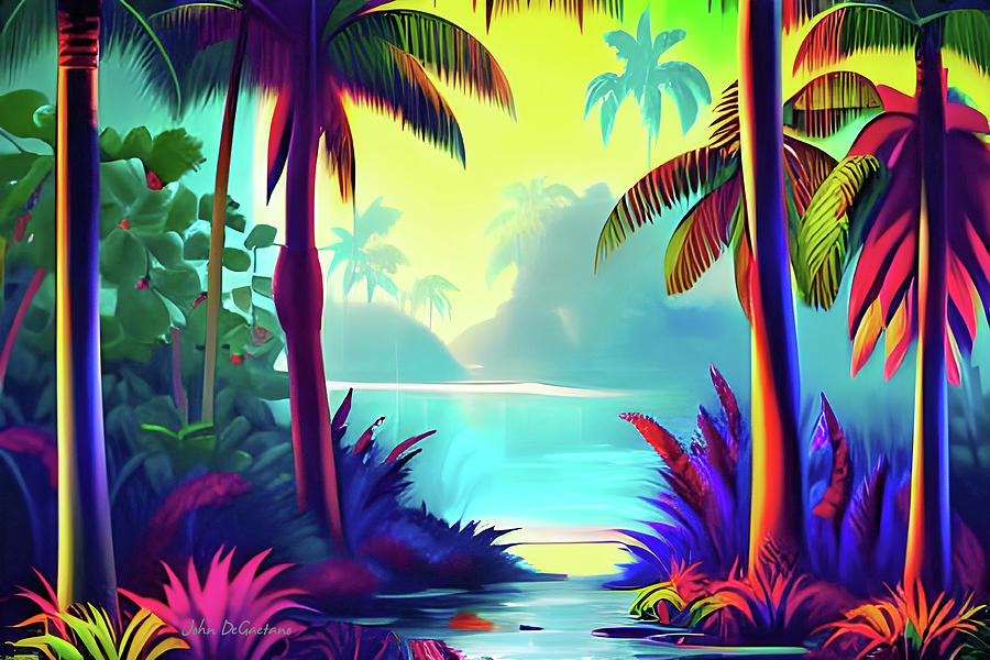 Tropical Scene 3 Mixed Media by John DeGaetano