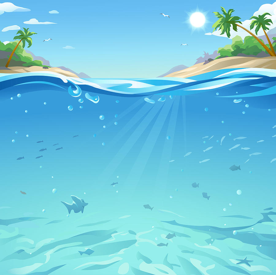 Tropical Sea Under And Above Water Surface Drawing by Kbeis