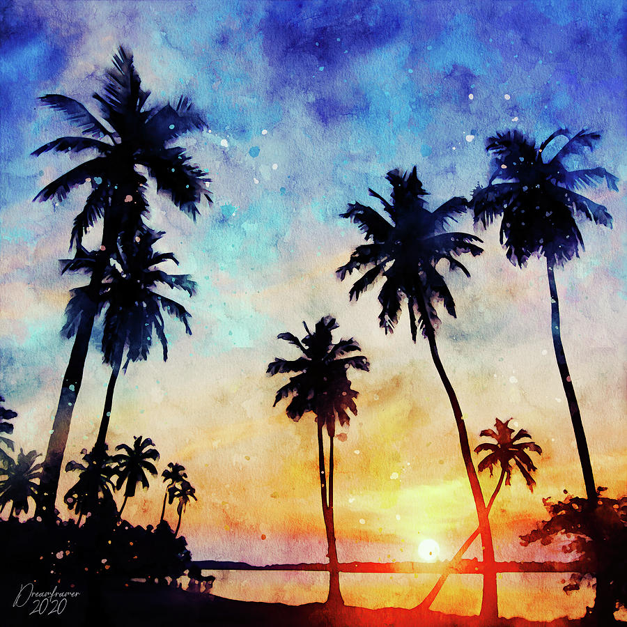 tropical beach sunset painting