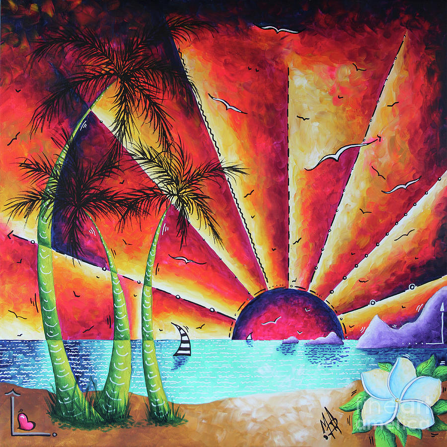 Tropical Sunset Ocean Seascape Original Art Painting Megan Duncanson Painting by Megan Aroon