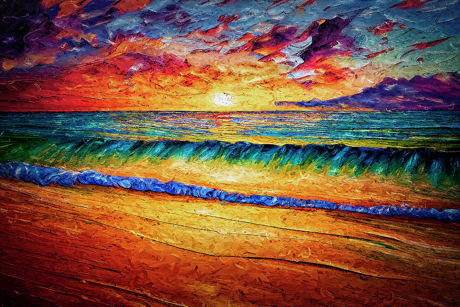 Tropical Sunset Painting by Lena Owens - OLena Art Vibrant Palette Knife and Graphic Design