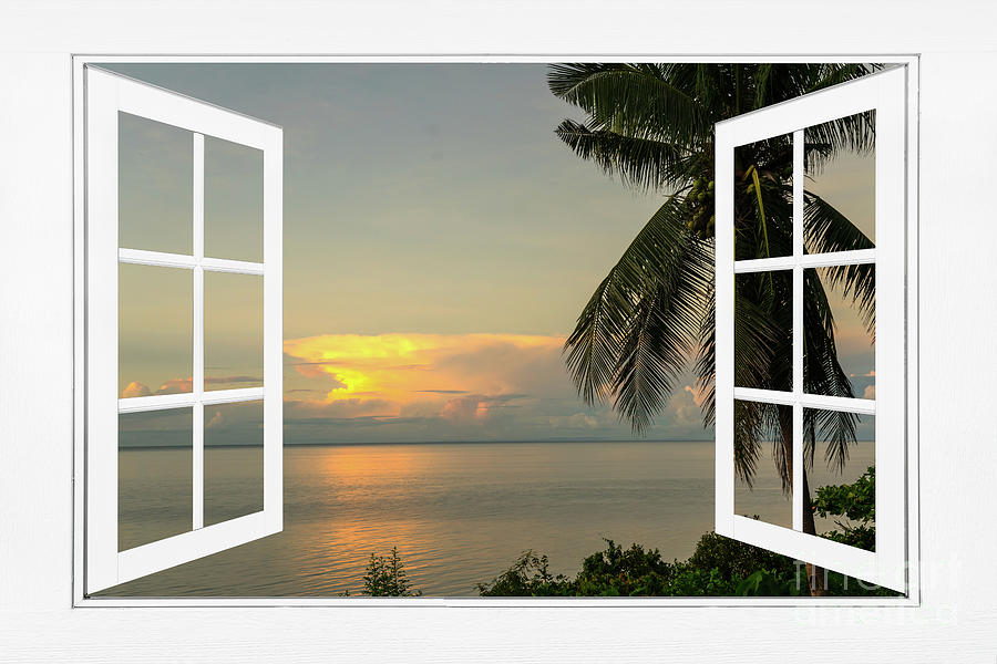 Tropical Sunset Paradise White Open Window Frame View Photograph by James BO Insogna