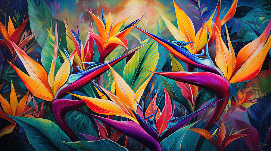 Tropical Wall Art - Vibrant Bird of Paradise Painting by Lourry Legarde