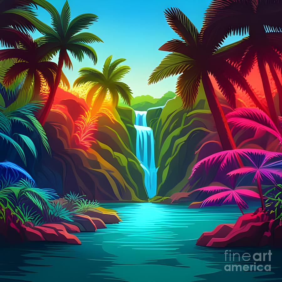 Tropical Waterfall Digital Art By Rachel Hannah Fine Art America