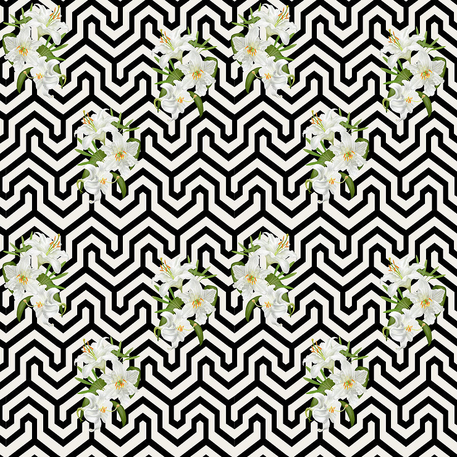 Tropical White Lily Pattern - Off White Digital Art