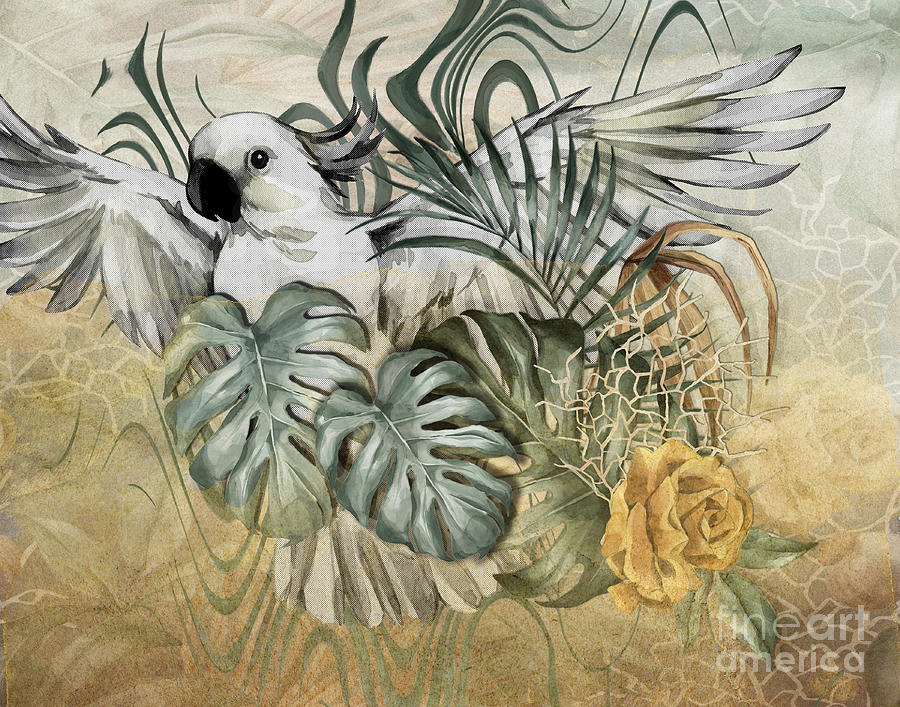 Tropical white parrot Digital Art by Deb Nakano
