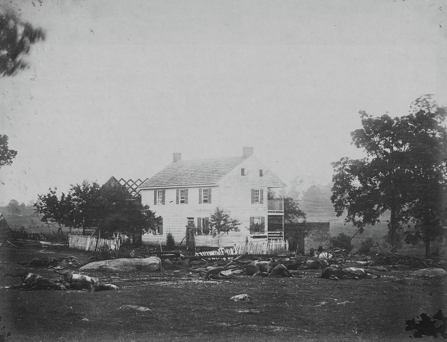 Vintage Photograph - Trossells House, battle-field of Gettysburg by Timothy H OSullivan