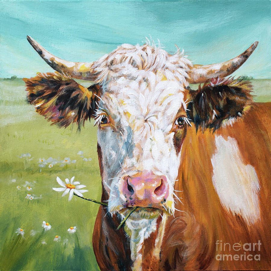 Trouble 4.0 - Cow Painting Painting by Annie Troe