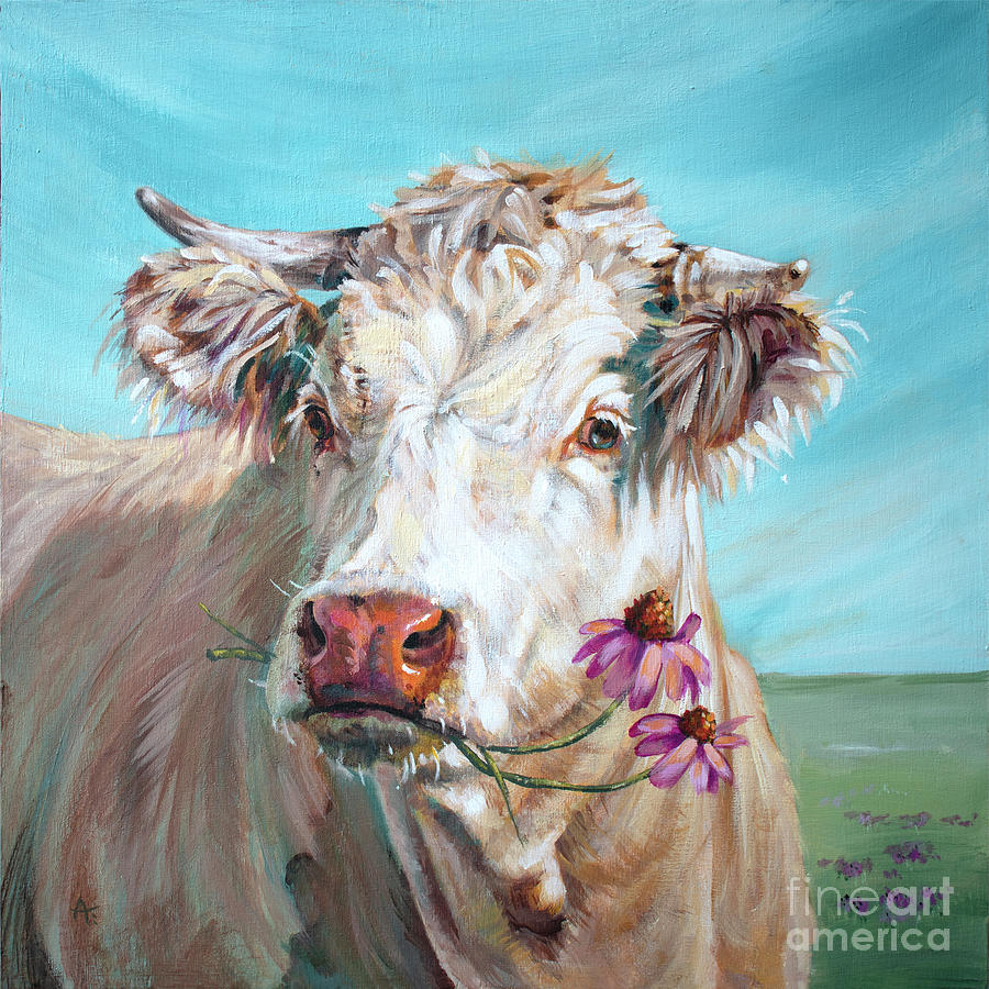Trouble 5.0 - Cow Painting Painting by Annie Troe