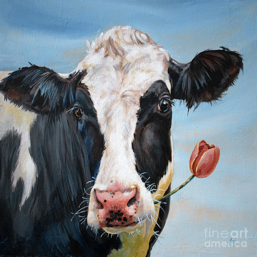 Cow Painting - Trouble 6.0 - Holstein Cow by Annie Troe