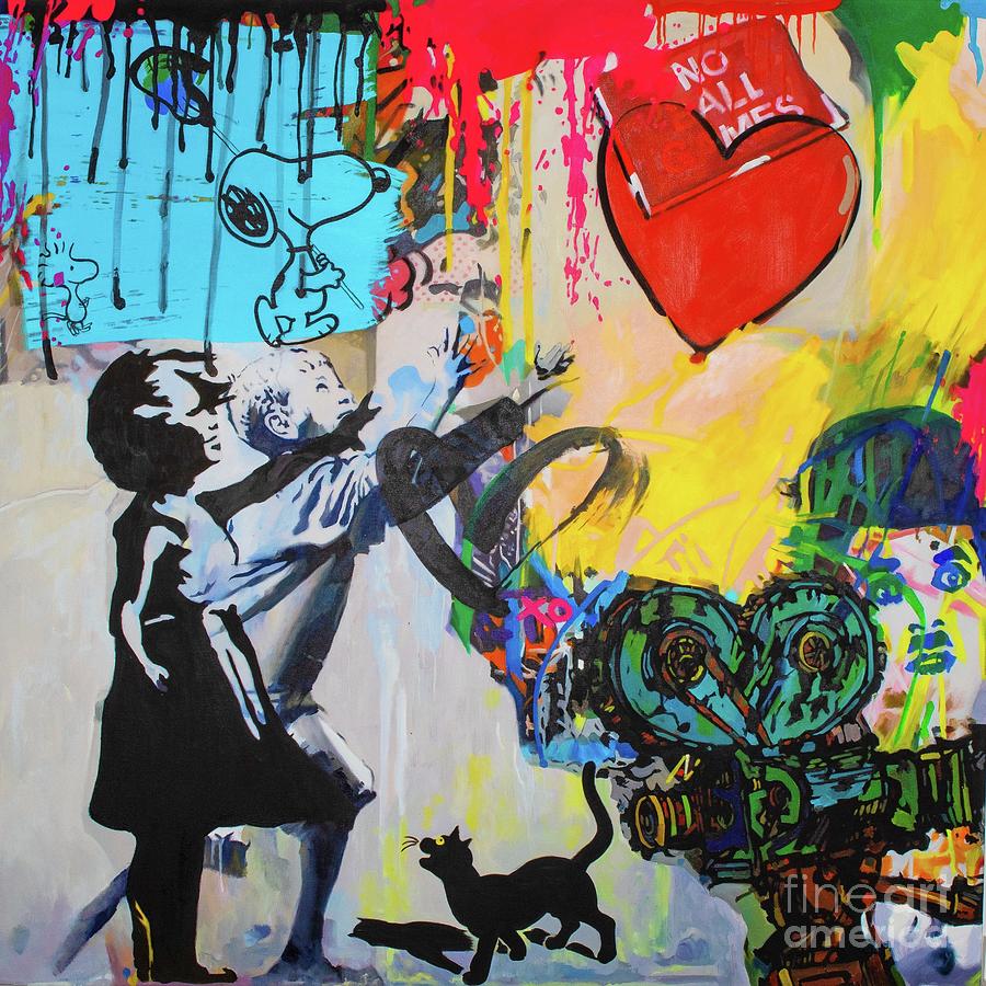 Trouble with Balloon - Banksy Hommage Painting by Felix Von Altersheim