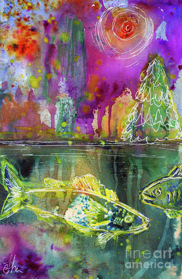 Trout Fish Under the Lake Painting Painting by Joanne Herrmann - Pixels