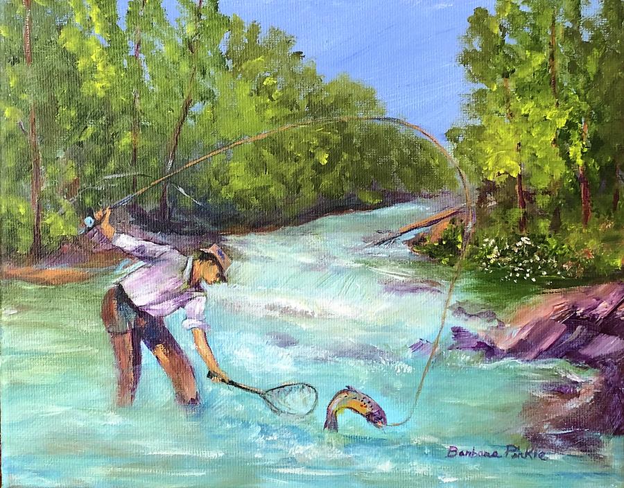 Trout Fishing Painting by Barbara Pirkle