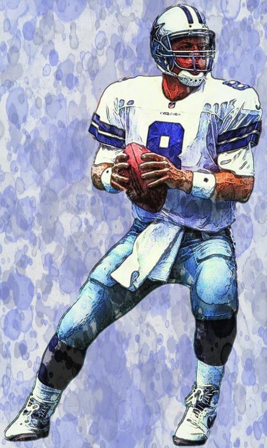 Troy Aikman Rolling Out Watercolors Digital Art by Bob Smerecki - Pixels