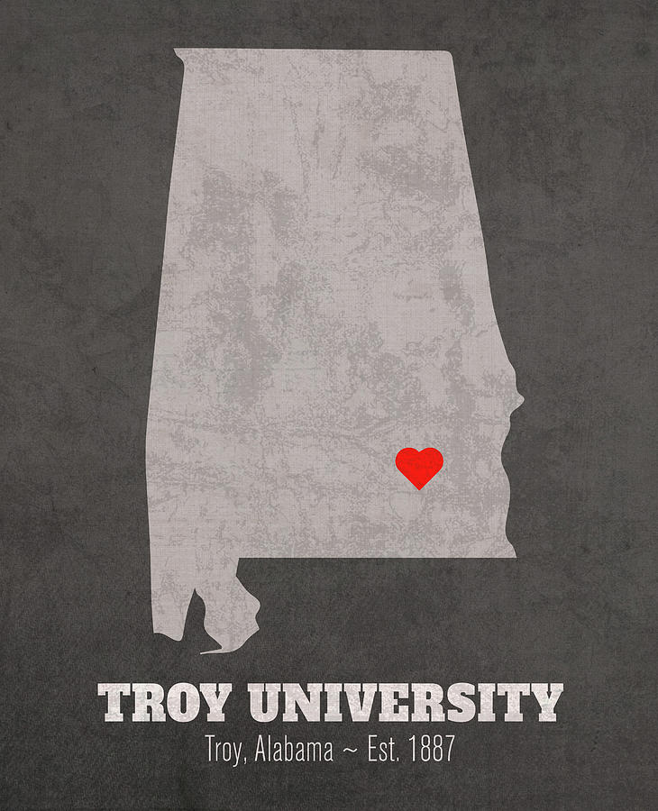 Troy University Troy Alabama Founded Date Heart Map Mixed Media By Design Turnpike Fine Art 0559