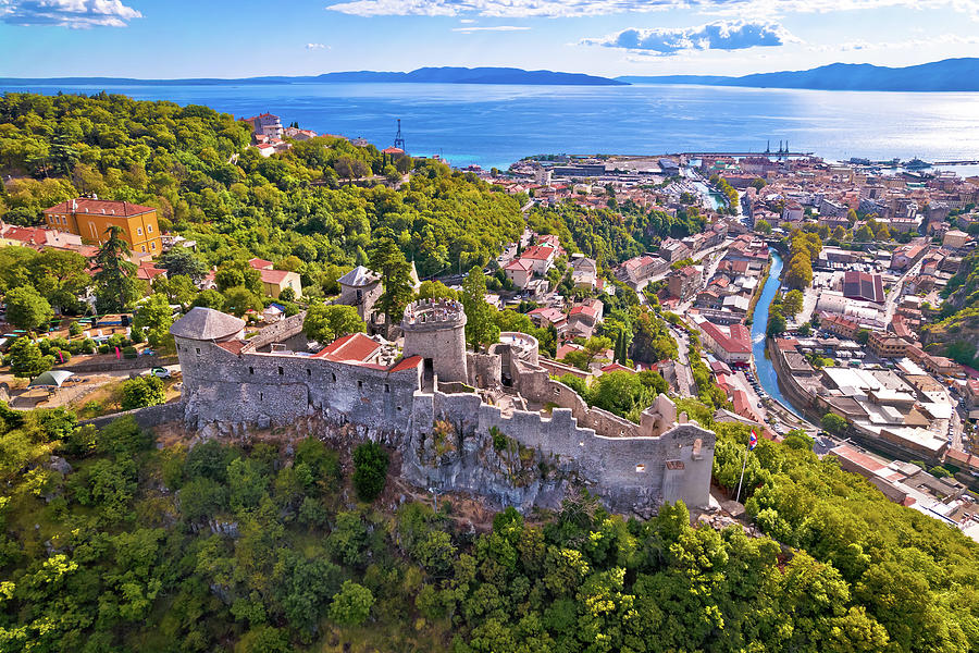Trsat and Rijeka aerial panoramic view, historic old town Photograph by Brch Photography