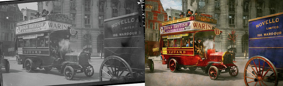 Truck - Bus - The London motor bus 1915 - Side by Side Photograph by Mike Savad