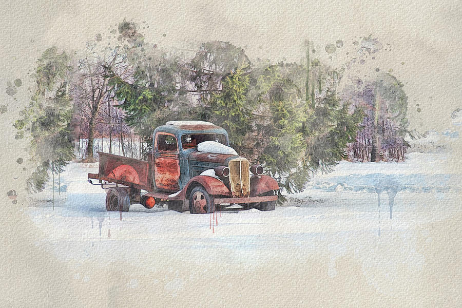 Truck lost in the Snow Storm Digital Art by Mary Timman