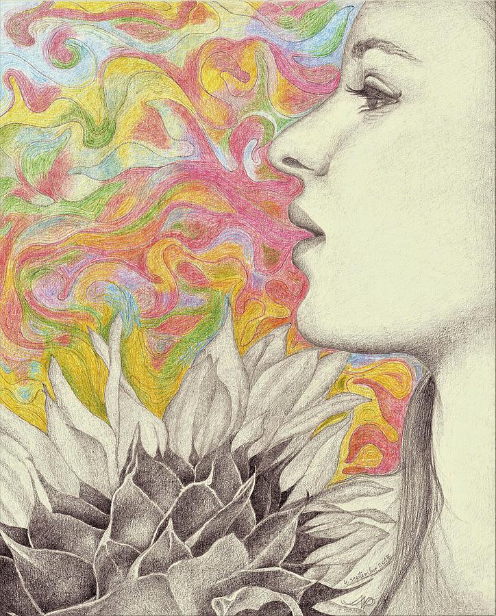 Sunflower Drawing - True Colors by Nives Palmic