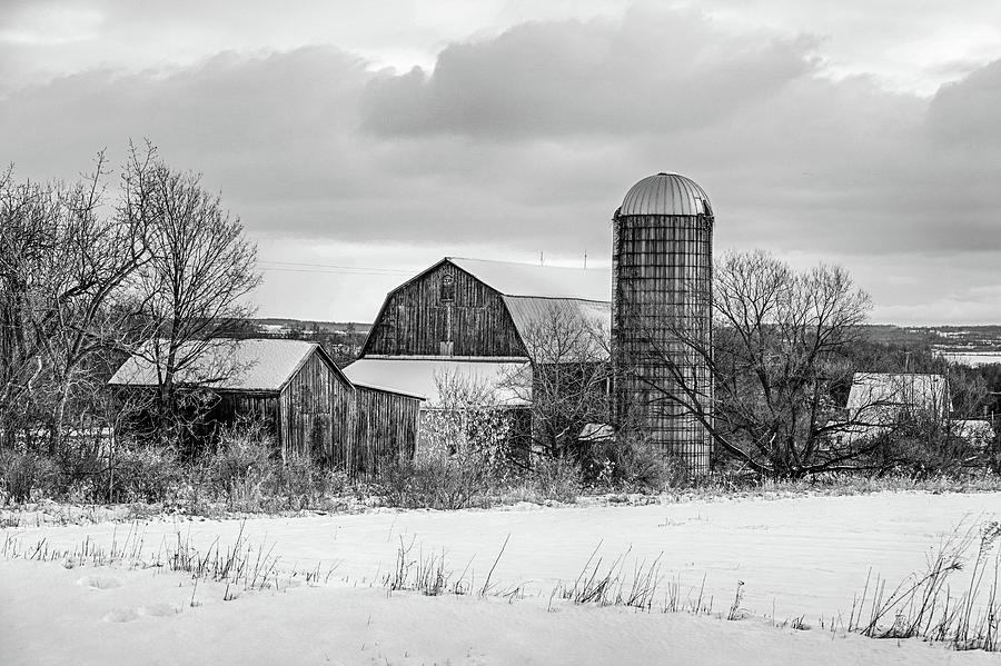 Trumansburg NY Winter Farm Snow Black and White Photograph by Toby McGuire