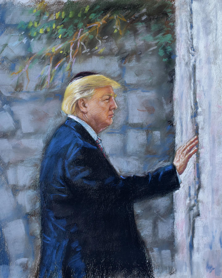 Trump at Western Wall Israel Drawing by Viola El