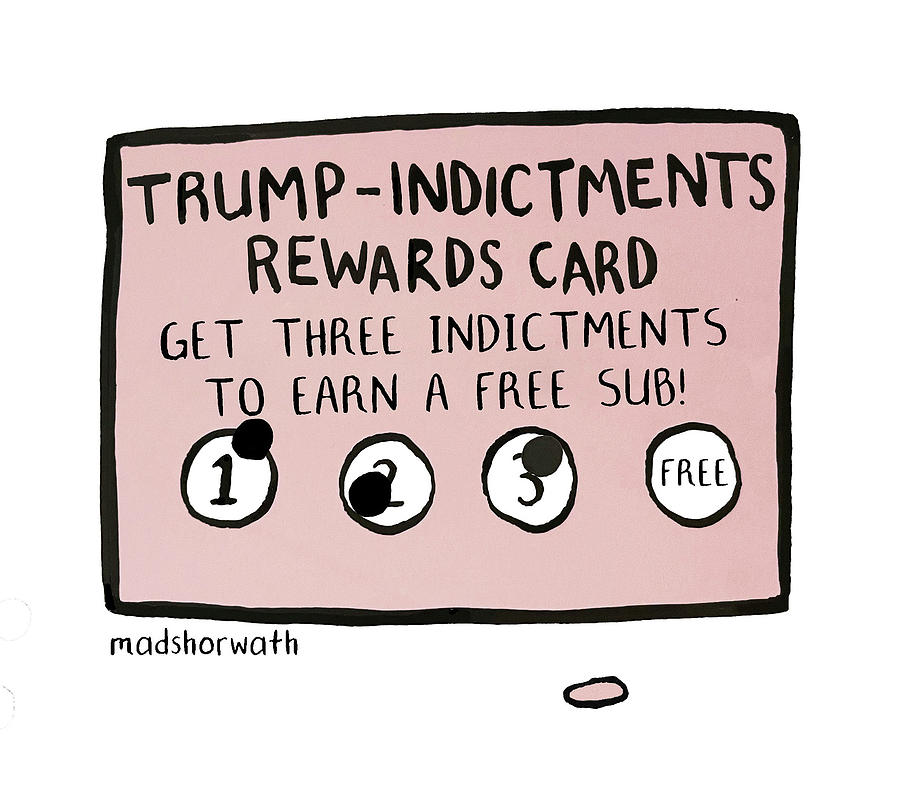 Trump Indictments Rewards Card Drawing by Mads Horwath