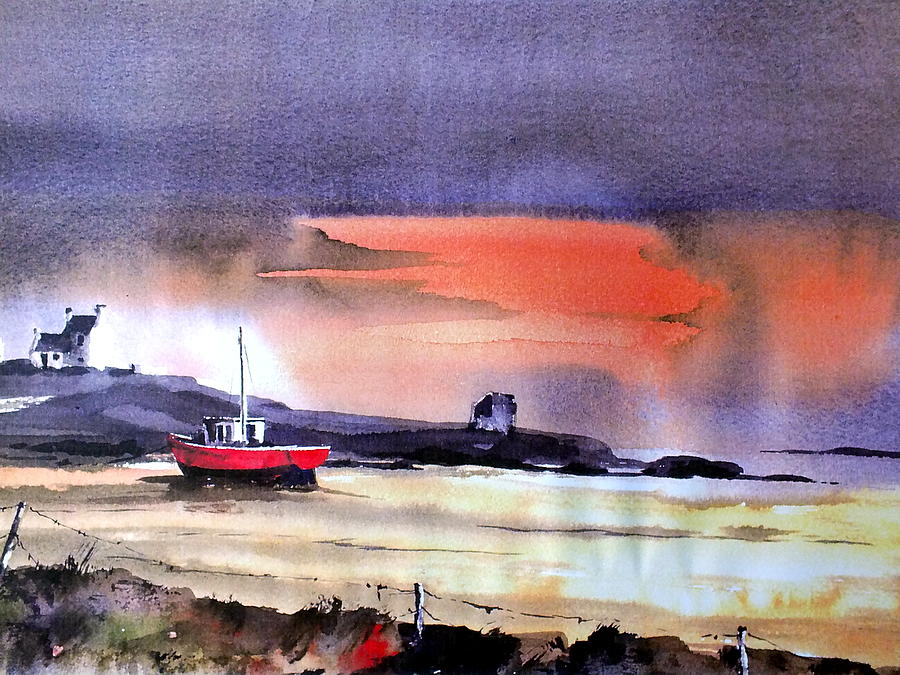 Doonbeg sunset, Co. Clare Painting by Val Byrne