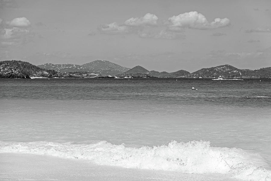 Trunk Bay Beach Beautiful Blue Water Saint John with a view of Saint Thomas Black and White Photograph by Toby McGuire