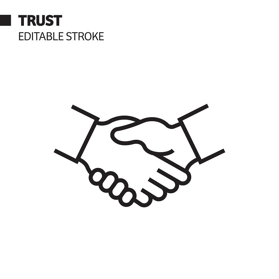Trust Line Icon, Outline Vector Symbol Illustration. Pixel Perfect, Editable Stroke. Drawing by Designer