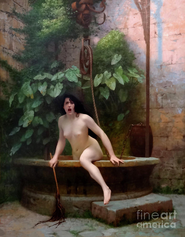 Truth coming from the well armed with her whip to chastise mankind Painting by Jean-Leon Gerome