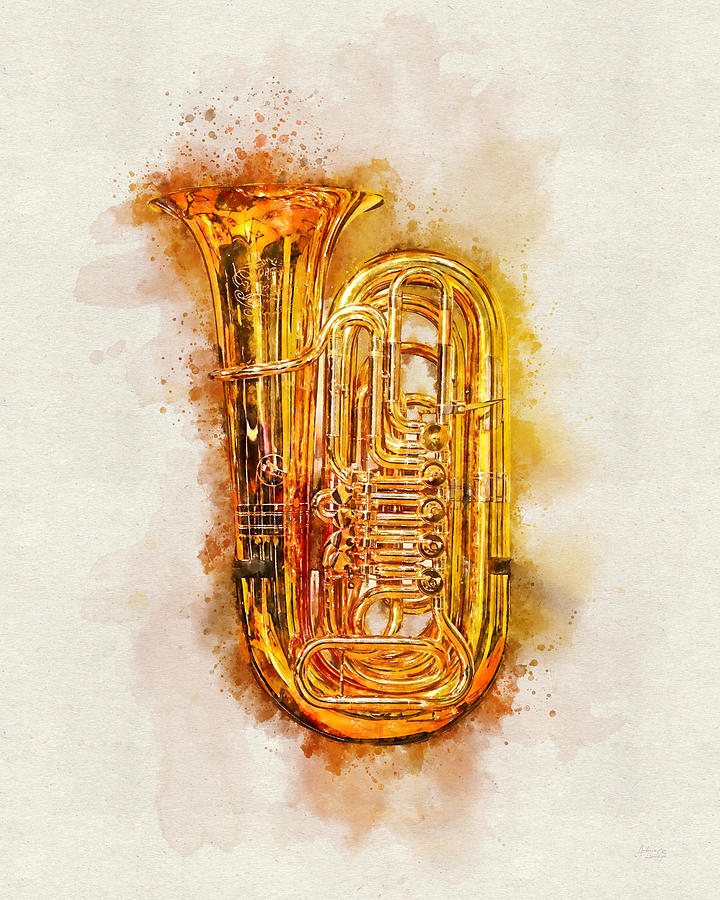 Tuba in Colorful Watercolor - Shiny Golden Brass Musical Instrument Digital  Art by Andreea Eva Herczegh - Fine Art America