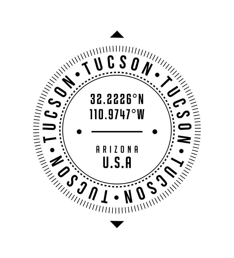 Tucson Digital Art - Tucson, Arizona, USA - 1 - City Coordinates Typography Print - Classic, Minimal by Studio Grafiikka