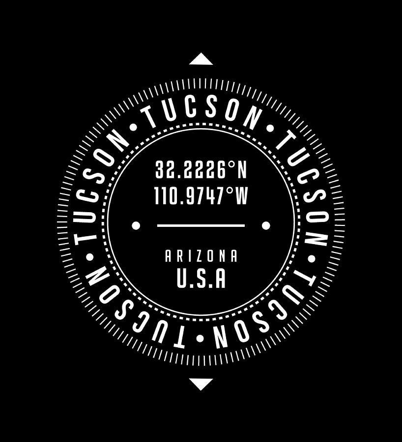 Tucson, Arizona, Usa - 2 - City Coordinates Typography Print - Classic, Minimal Digital Art
