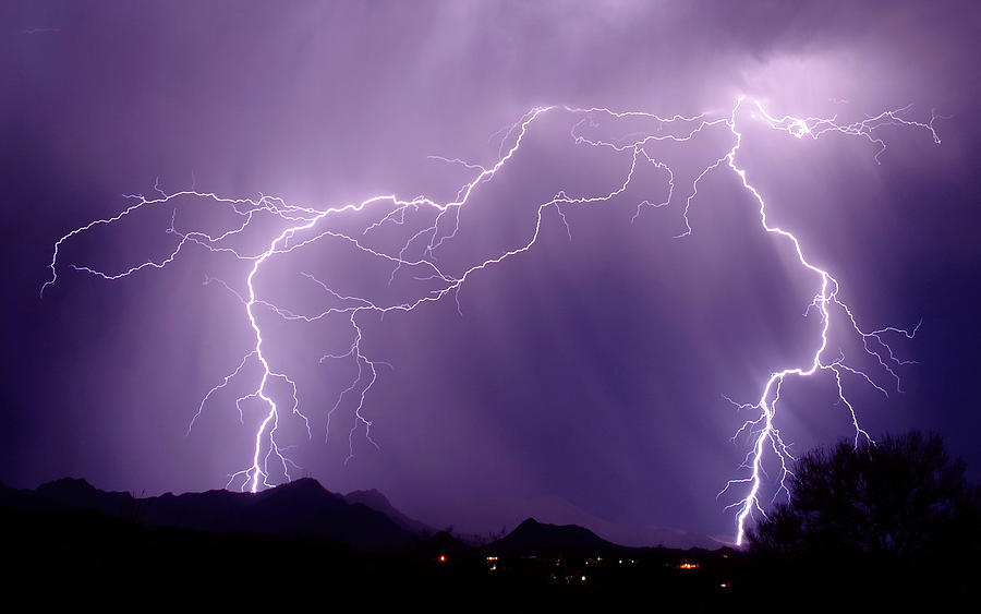 Summer Photograph - TUCSON MOUNTAIN LIGHTNING TRIPTYCH, Center Panel by Douglas Taylor