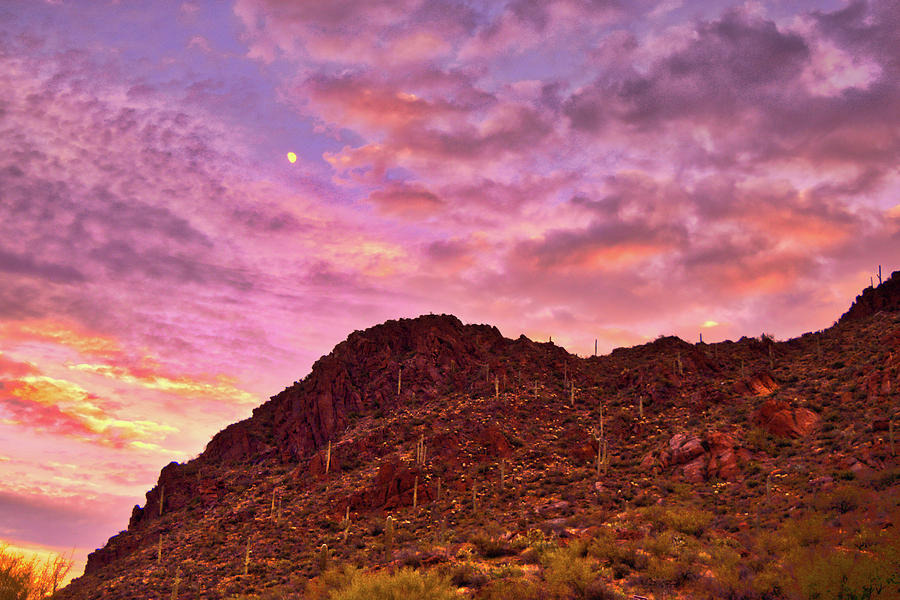 Tucson Mountains Sunset and Moon Photograph by Chance Kafka