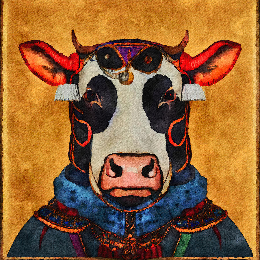 Tudor Cow 2 Mixed Media by Ann Leech