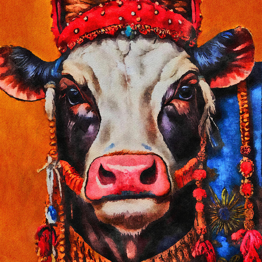 Tudor Cow 3 Mixed Media by Ann Leech